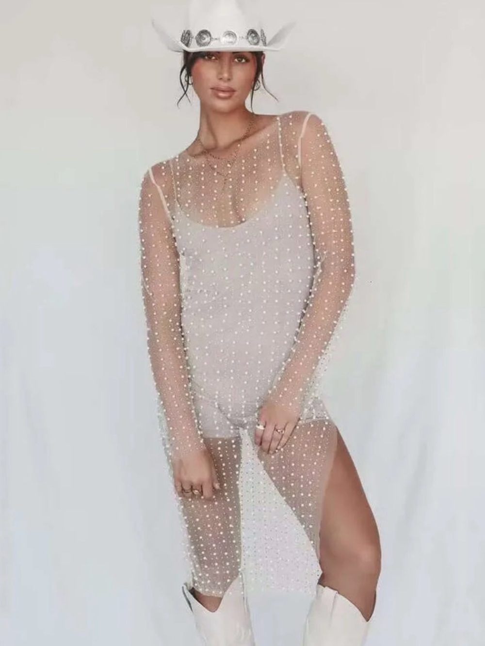 Sheer mesh beaded dress from Amazing Lace.